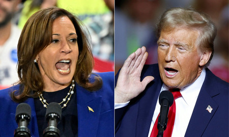 米大統領選で争う民主党のハリス副大統領(左)と共和党のトランプ前大統領(AFP時事)