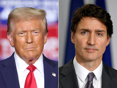 トランプ次期米大統領(左)とカナダのトルドー首相(AFP時事)
