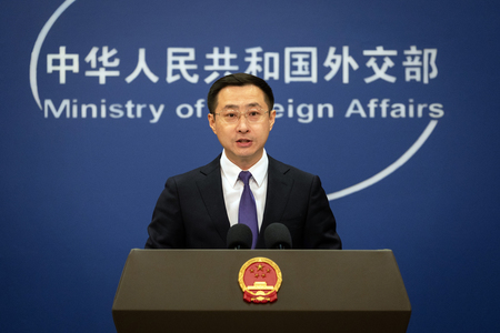 中国外務省の林剣副報道局長=11月18日、北京(EPA時事)