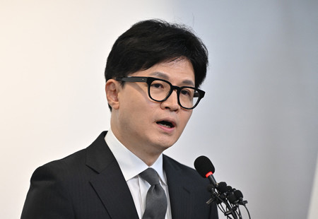 韓国与党「国民の力」の韓東勲代表=4月11日、ソウル(AFP時事)