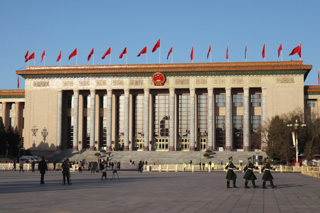 全国人民代表大会(全人代)開会中の人民大会堂=3月8日、中国・北京