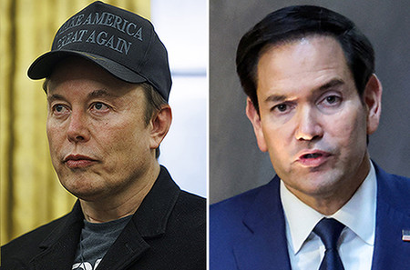 米国のルビオ国務長官(写真右)とイーロン・マスク氏(EPA時事)