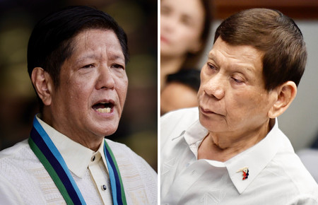 フィリピンのマルコス大統領(写真左)とドゥテルテ前大統領(EPA時事)