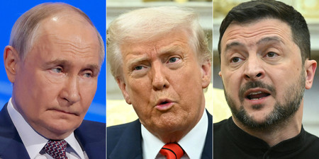 ロシアのプーチン大統領(左)、トランプ米大統領(中央)、ウクライナのゼレンスキー大統領(AFP時事)