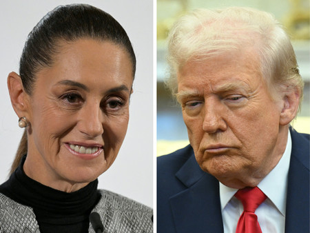 トランプ米大統領(右)とメキシコのシェインバウム大統領(AFP時事)