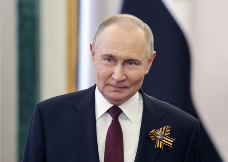 ロシアのプーチン大統領=9日、モスクワ(EPA時事)