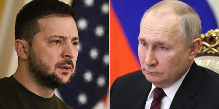 ウクライナのゼレンスキー大統領(左)とロシアのプーチン大統領(AFP時事)