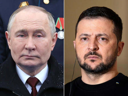 ロシアのプーチン大統領(左)とウクライナのゼレンスキー大統領(AFP時事)
