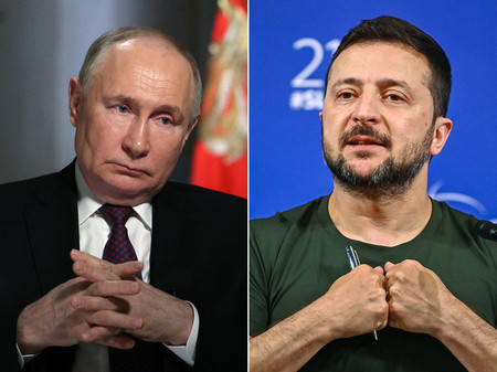 ロシアのプーチン大統領（左）とウクライナのゼレンスキー大統領（ＡＦＰ時事）