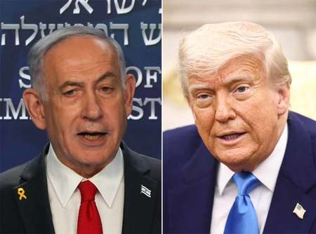 写真左からイスラエルのネタニヤフ首相とトランプ米大統領（ＥＰＡ時事）