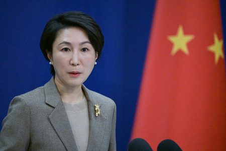中国外務省の毛寧報道局長=2024年1月、北京(AFP時事)