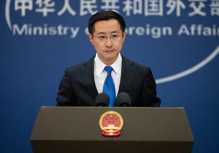 中国外務省の林剣副報道局長＝７日、北京（ＥＰＡ時事）