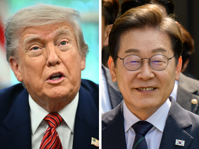 トランプ米大統領（写真左）と韓国大統領選で勝利した李在明氏（いずれもＡＦＰ時事）