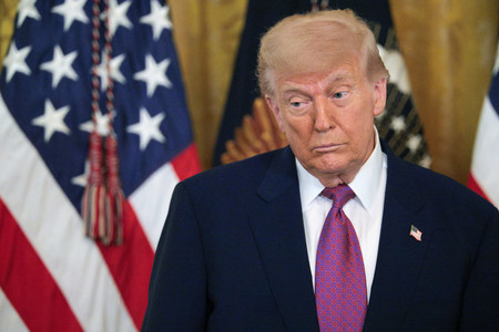 米国のトランプ大統領=12日、ワシントン(AFP時事)
