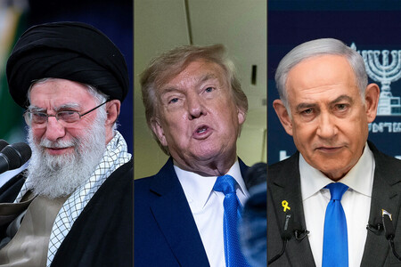 （左から）イランの最高指導者ハメネイ師、トランプ米大統領、イスラエルのネタニヤフ首相（ＡＦＰ時事）
