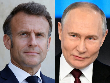 フランスのマクロン大統領（左）とロシアのプーチン大統領（ＡＦＰ時事）