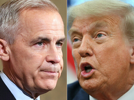 トランプ米大統領(右)とカナダのカーニー首相(AFP時事)