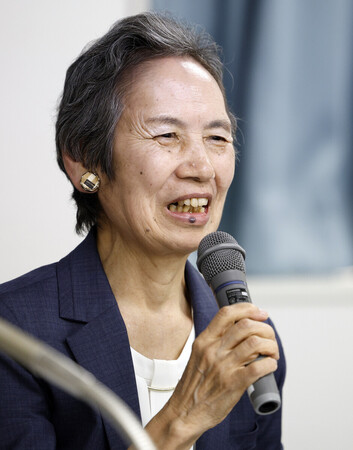 日本原水爆被害者団体協議会(日本被団協)の和田征子事務局次長=2024年10月、東京都(EPA時事)