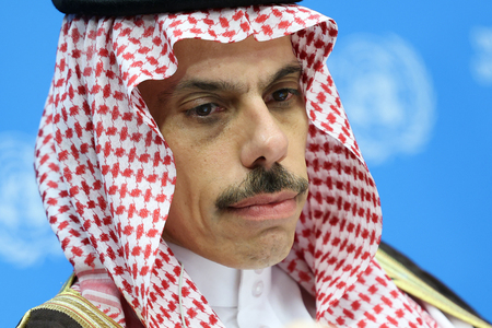 サウジアラビアのファイサル外相=28日、米ニューヨーク(AFP時事)