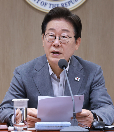 韓国の李在明大統領=7月15日、ソウル(EPA時事)