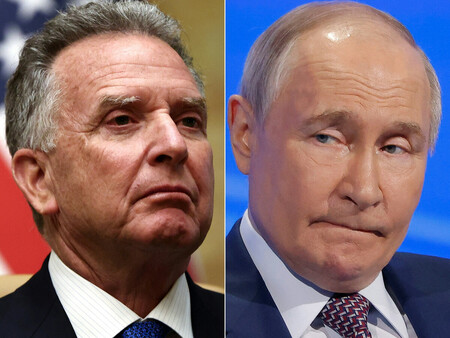米国のウィトコフ中東担当特使(左)とロシアのプーチン大統領(AFP時事)