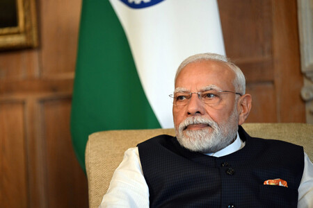 インドのモディ首相＝７月２４日、英南部エイルズベリー（ＥＰＡ時事）