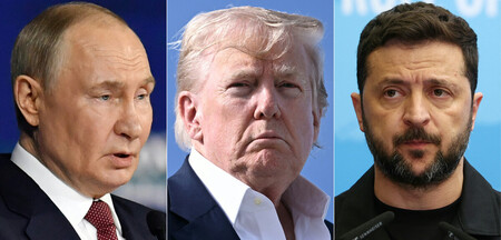 （左から）ロシアのプーチン大統領、トランプ米大統領、ウクライナのゼレンスキー大統領（ＡＦＰ時事）