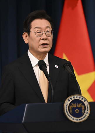 韓国の李在明大統領=11日、ソウル(AFP時事)