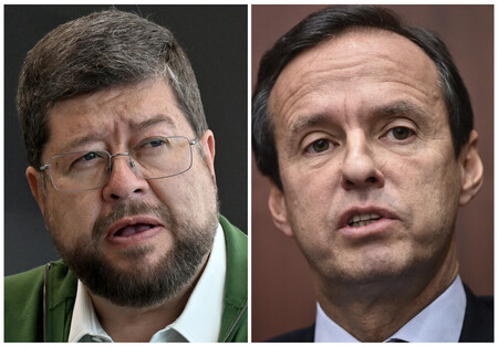 ボリビア大統領選の有力候補、サムエル・ドリアメディナ元企画・調整相(左)とホルヘ・キロガ元大統領(AFP時事)