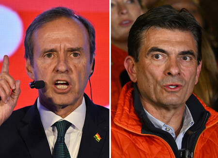 ボリビア大統領選の決選投票に進出したホルヘ・キロガ元大統領（写真左）とロドリゴ・パス上院議員（ＡＦＰ時事）