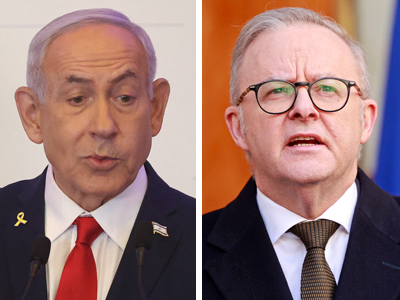 イスラエルのネタニヤフ首相（写真左）とオーストラリアのアルバニージー首相（いずれもＡＦＰ時事）