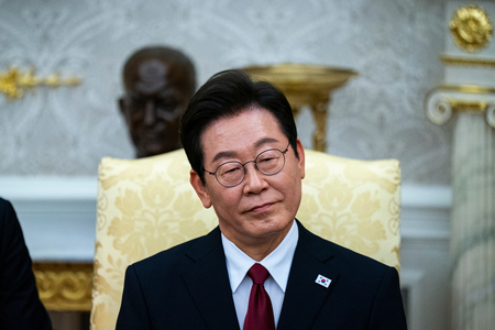 韓国の李在明大統領=25日、米ワシントン(EPA時事)