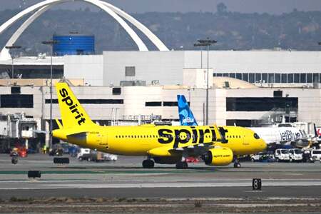 米スピリット航空の旅客機=1月31日、ロサンゼルス(AFP時事)