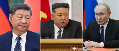（写真左から）中国の習近平国家主席、北朝鮮の金正恩朝鮮労働党総書記、ロシアのプーチン大統領（ＡＦＰ時事）