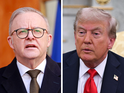オーストラリアのアルバニージー首相(写真左、AFP時事)とトランプ米大統領(EPA時事)