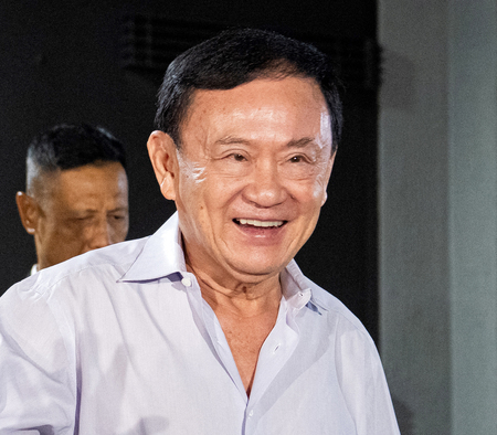タイのタクシン元首相=8月29日、バンコク(AFP時事)