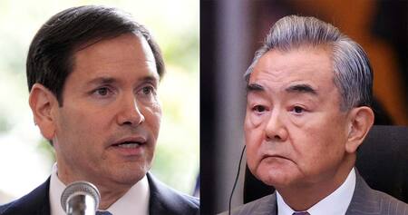 写真左からルビオ米国務長官と中国の王毅共産党政治局員兼外相(AFP時事)