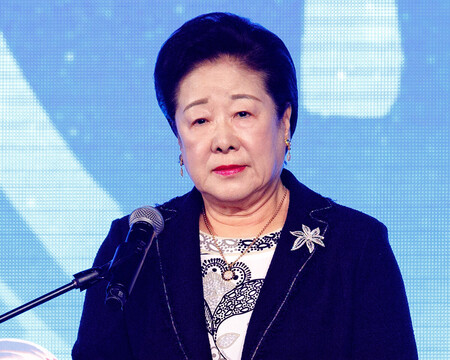 世界平和統一家庭連合(旧統一教会)の韓鶴子総裁=2019年4月、米カリフォルニア州ガーデナ(AFP時事)