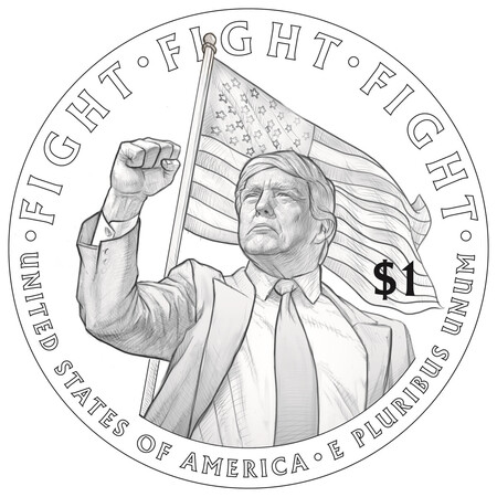 トランプ米大統領の肖像が描かれた1ドル記念硬貨の図案(米政府高官のXより・時事)