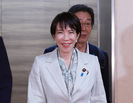 自民党の高市早苗総裁=7日、同党本部