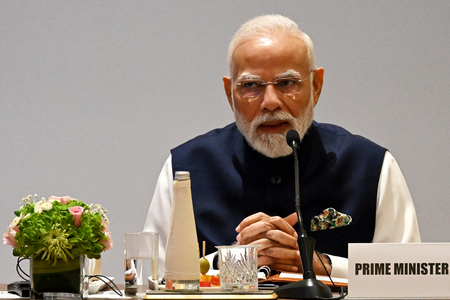 インドのモディ首相=9日、ムンバイ(AFP時事)
